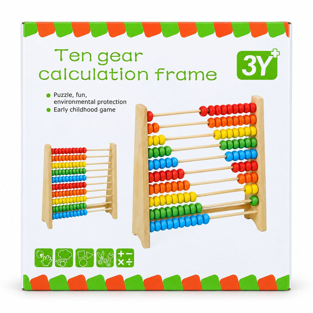 Boîte du boulier en bois 10 rangées, jeu éducatif Montessori dès 3 ans