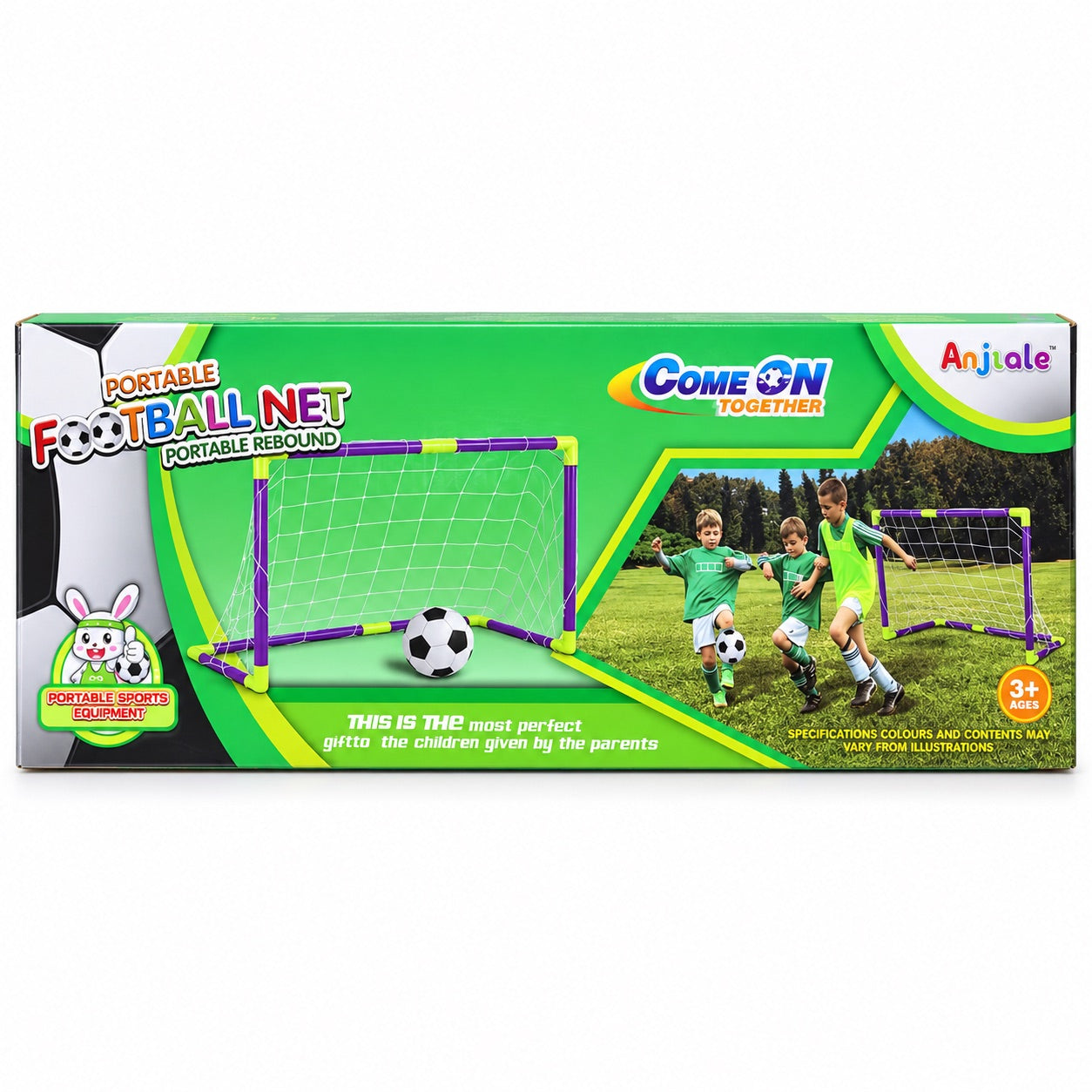 Boîte du but de football portable Anjiale dès 3 ans, avec enfants jouant au jardin