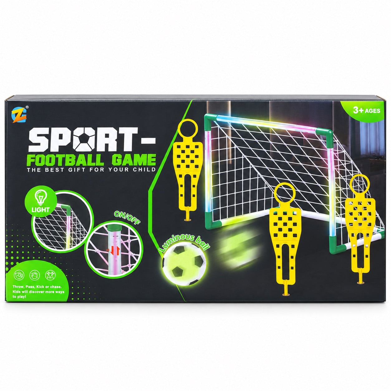 Boîte Sport Football Game : but LED avec interrupteur ON/OFF et ballon lumineux, dès 3 ans