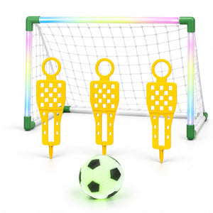 Set complet : but de football à LED colorées, filet, ballon lumineux et 3 cibles défenseurs jaunes