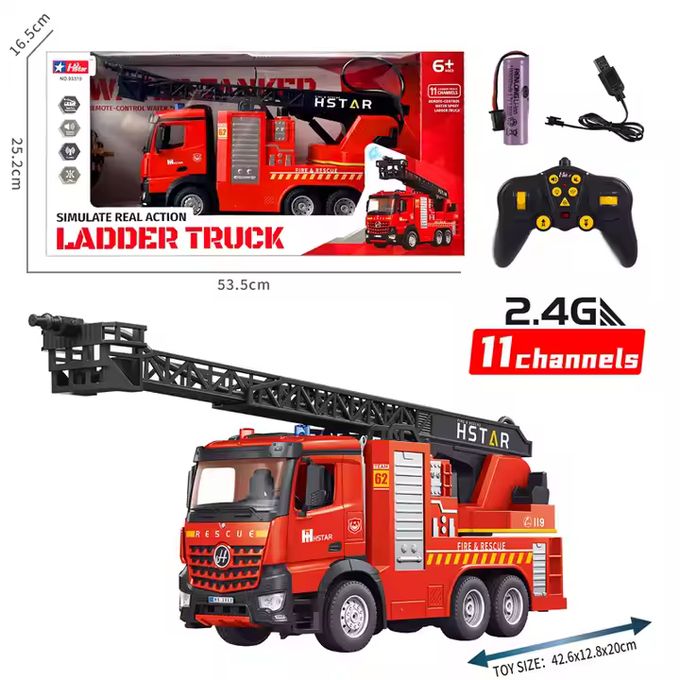 Dimensions du camion de pompiers télécommandé : 42,6 x 12,8 x 20 cm