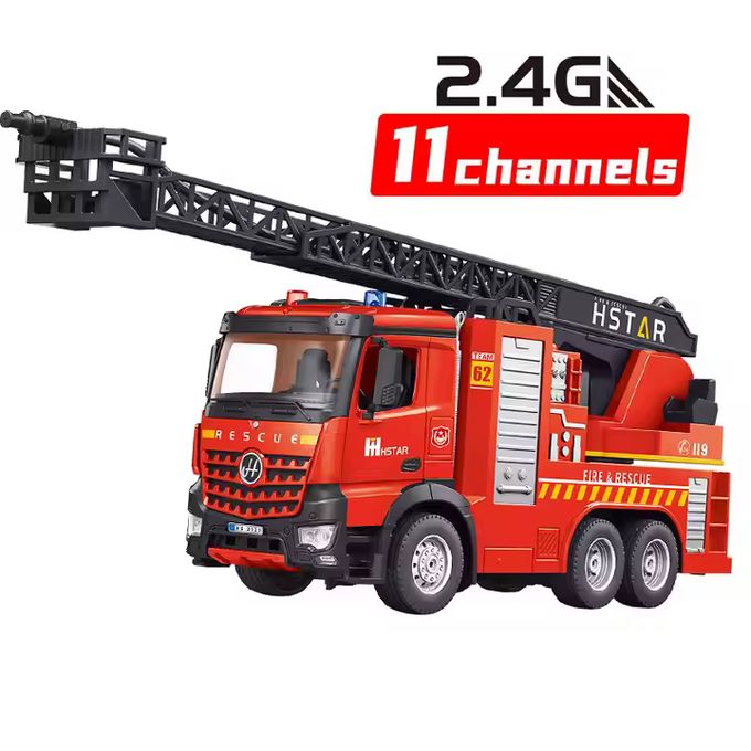 Camion de pompiers radiocommandé HSTAR 2.4 GHz à 11 canaux avec échelle télescopique déployée