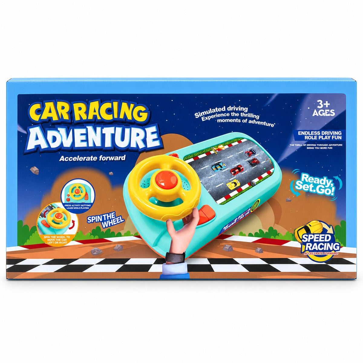 Boîte Car Racing Adventure, simulateur de conduite pour enfant dès 3 ans