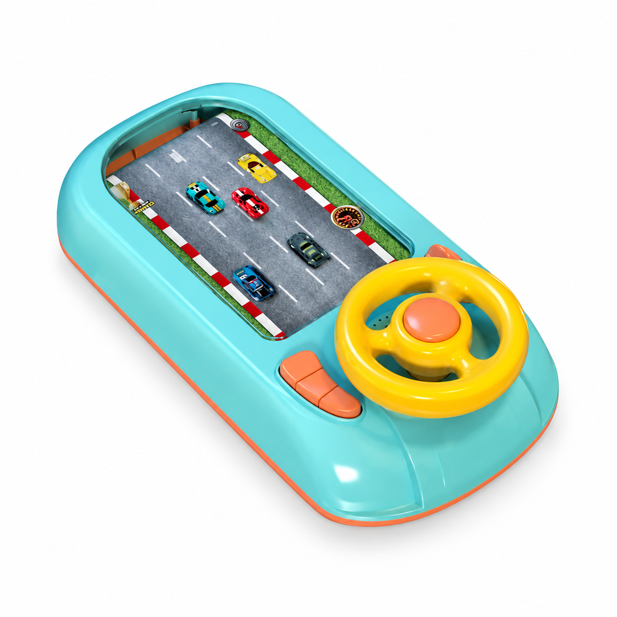 Car Racing Adventure – console de conduite avec volant, levier et circuit défilant, dès 3 ans