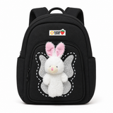 Sac à dos crèche noir avec doudou lapin amovible