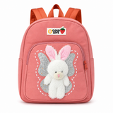 Sac à dos crèche rose avec doudou lapin amovible