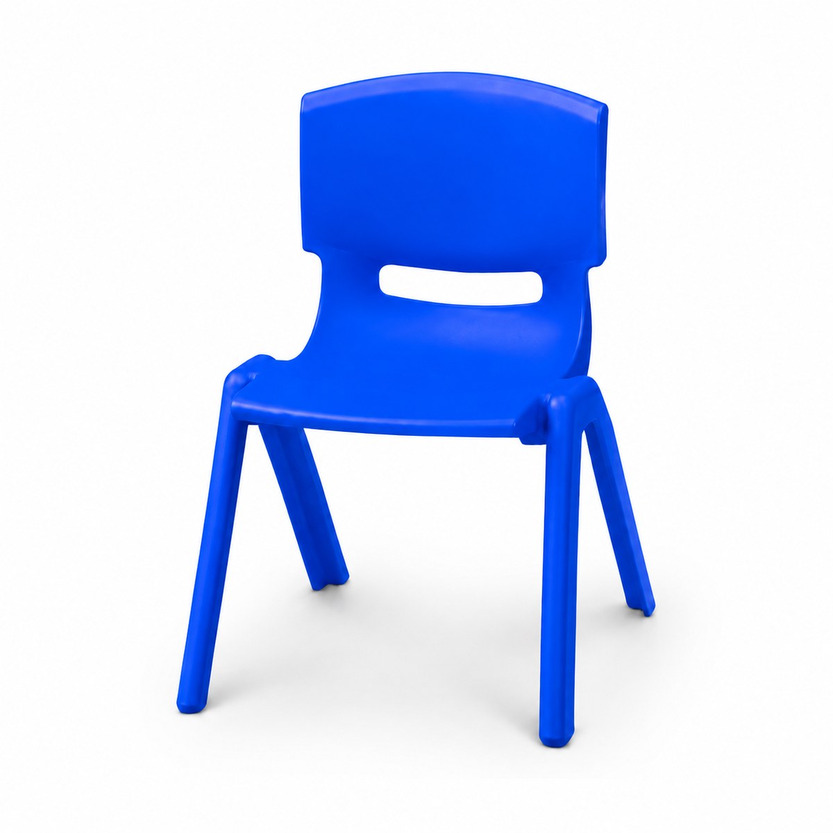 Chaise enfant bleue en plastique moulé, assise 35 cm