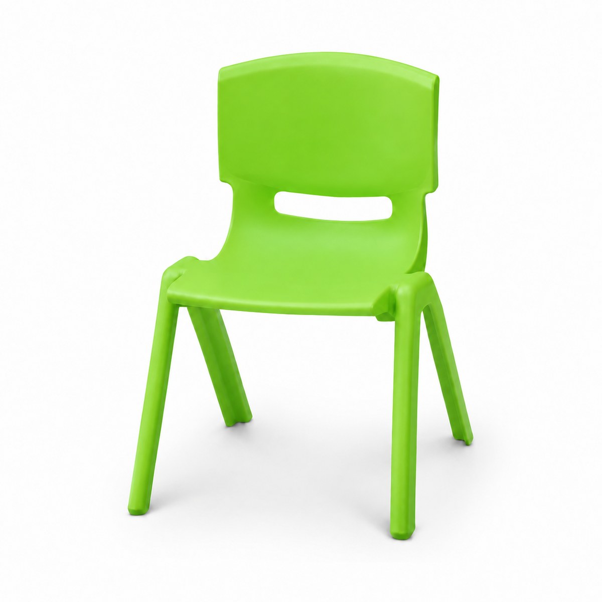 Chaise enfant verte en plastique moulé, assise 35 cm