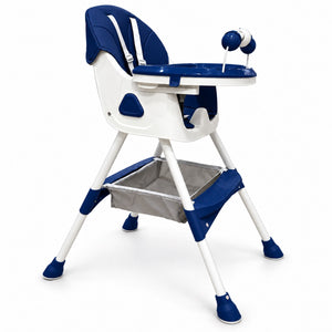 Chaise haute 3 en 1 bleu marine vue de trois quarts