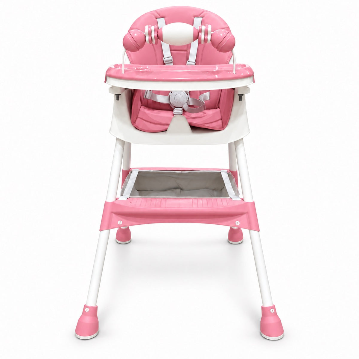 Chaise haute 3 en 1 rose, vue de face en position haute