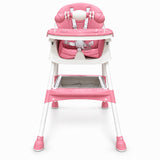 Chaise haute 3 en 1 rose, vue de face en position haute
