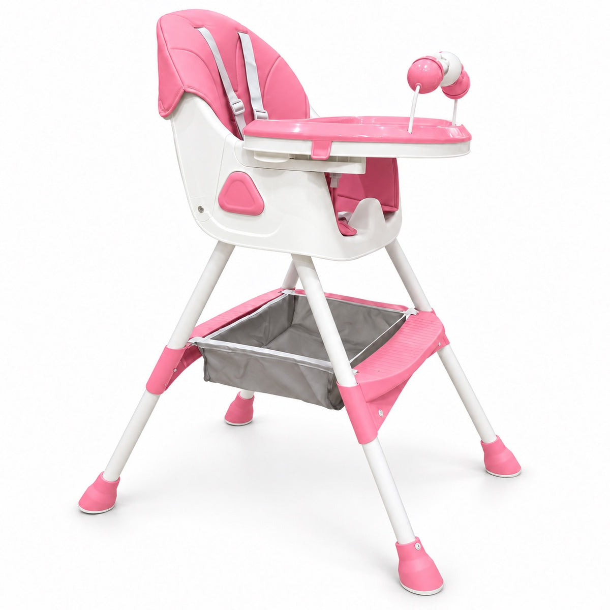 Chaise haute 3 en 1 rose vue de trois quarts
