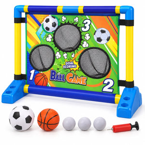 Cible de sport 3 en 1 Ball Game avec 3 filets numérotés, ballon de foot, basket, 3 balles et pompe