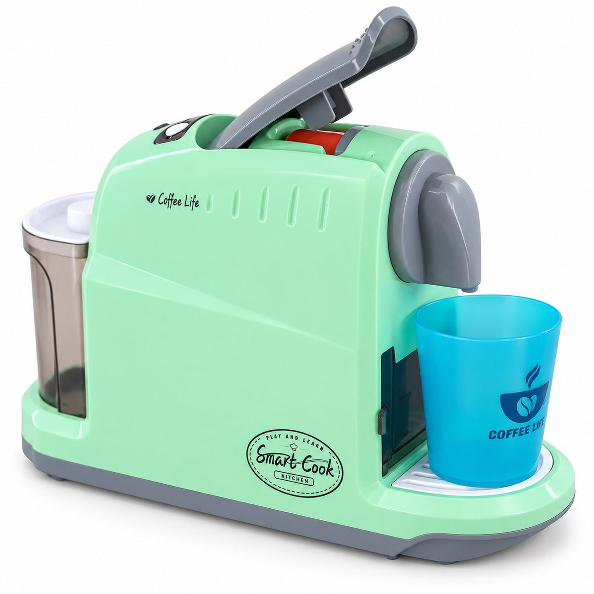 Machine à café jouet Coffee Life vert menthe avec levier, réservoir d'eau amovible et gobelet