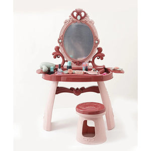 Coiffeuse enfant vue de face avec miroir ovale et tabouret assorti