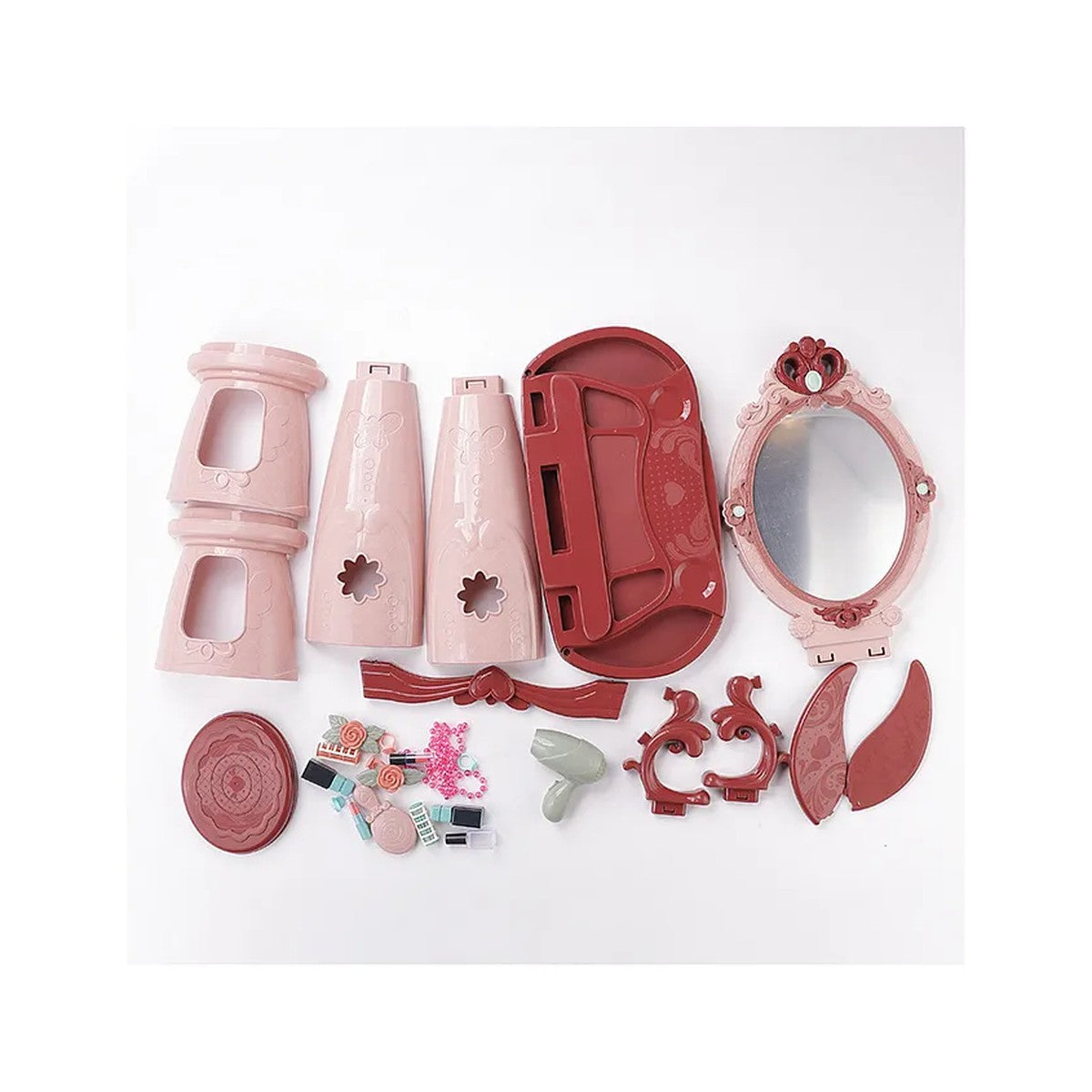 Toutes les pièces et accessoires inclus dans le coffret coiffeuse
