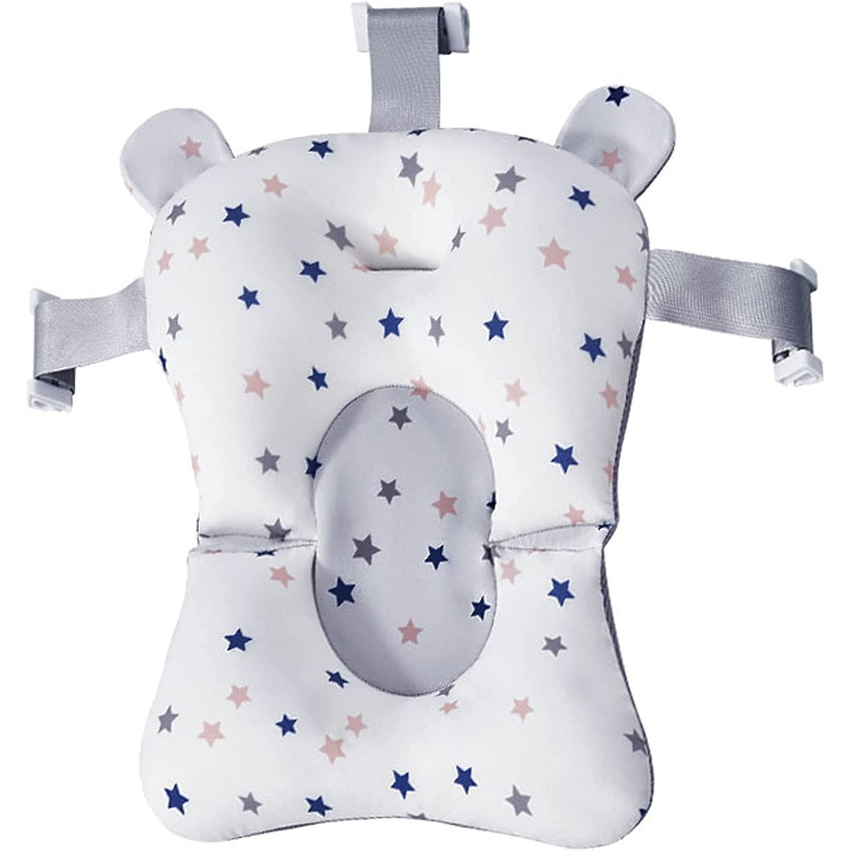 Coussin de bain bébé à plat : cale-tête à oreilles et bourrelet d'entrejambe