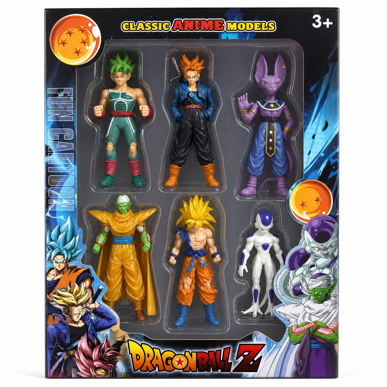 Coffret 6 figurines Dragon Ball Z Classic Anime Models : Goku, Trunks, Piccolo, Beerus, Freezer et Broly