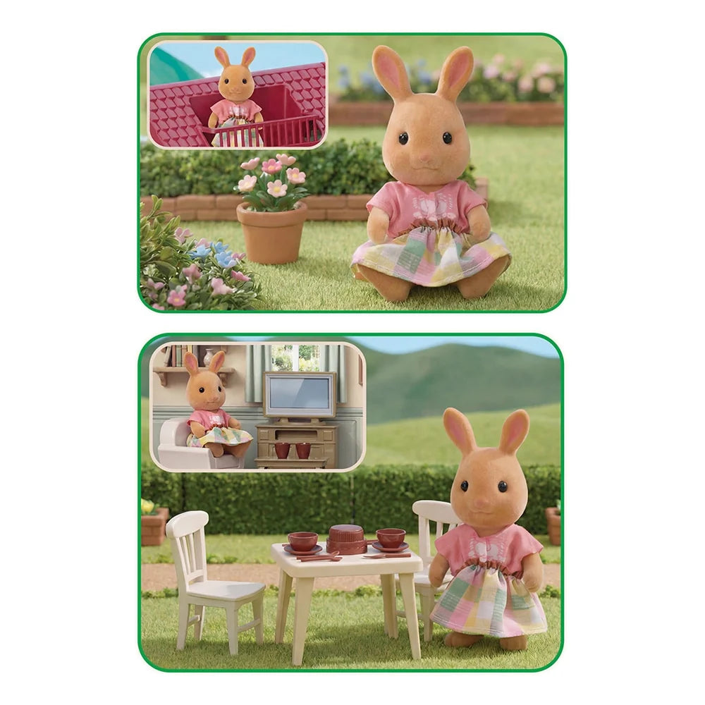 Figurine lapin Natura Family dans la cuisine et le jardin de la maison de poupée Dede