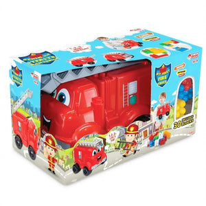 Boîte du camion de pompiers Dede My First Fire Truck avec 30 blocs inclus