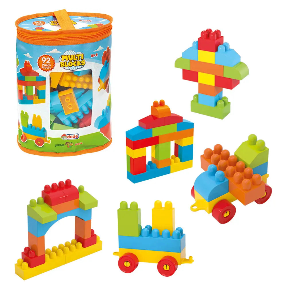 Exemples de constructions Dede Multi Blocks : maison, voiture, train et avion