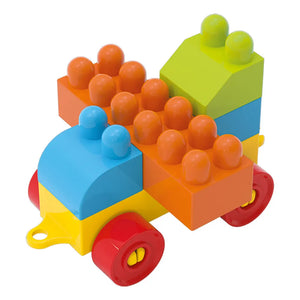 Voiture construite avec les grosses briques Dede Multi Blocks et leurs roues