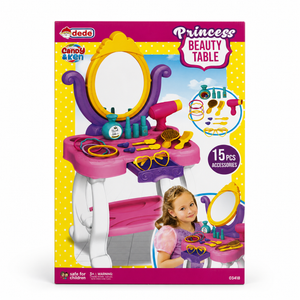 Boîte Dede Princess Beauty Table : coiffeuse enfant avec miroir et 15 accessoires, dès 3 ans