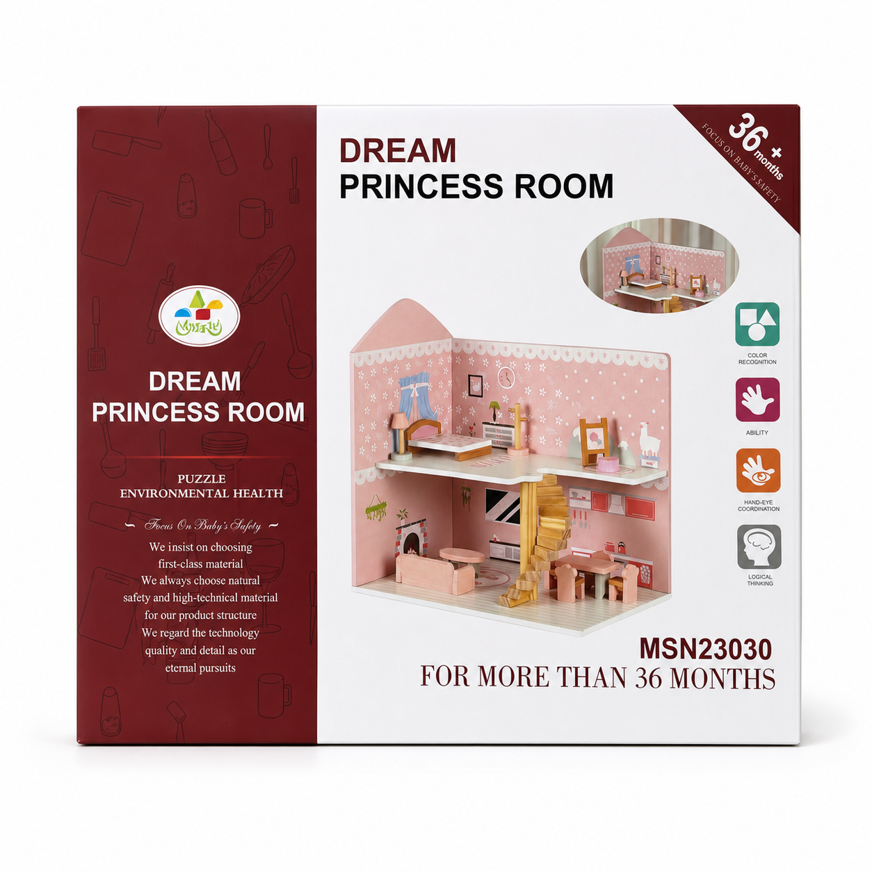 Dream Princess Room MSN23030 : maison de poupée en bois 2 niveaux avec mobilier, dès 3 ans
