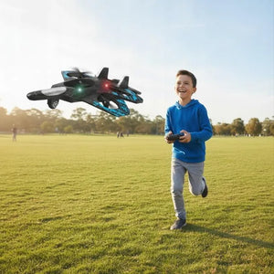 Enfant pilotant le drone F1 dans un parc
