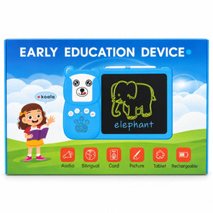 Boîte Early Education Device version bleue : lecteur de cartes parlantes ours et ardoise LCD, audio, bilingue, rechargeable