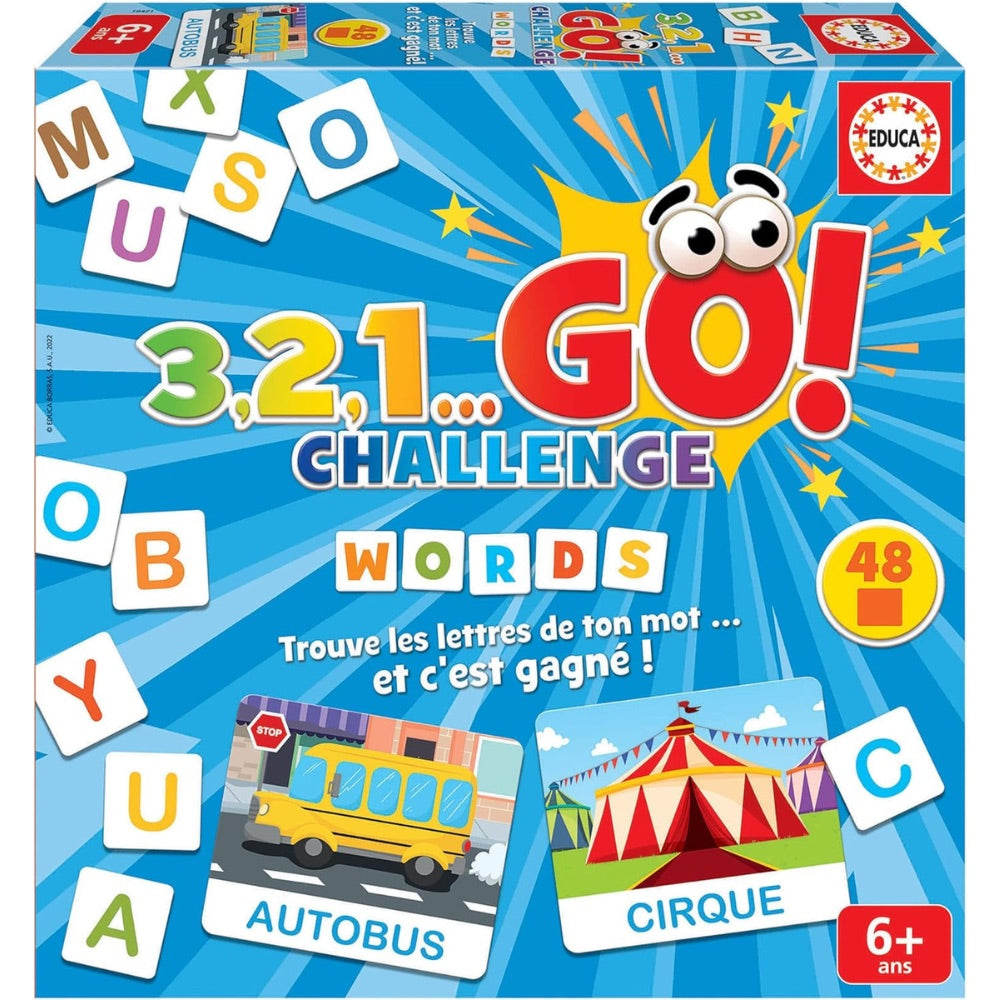 Boîte du jeu Educa 3,2,1... GO! Challenge Words, jeu de rapidité de formation de mots, dès 6 ans