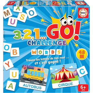 Boîte du jeu Educa 3,2,1... GO! Challenge Words, jeu de rapidité de formation de mots, dès 6 ans