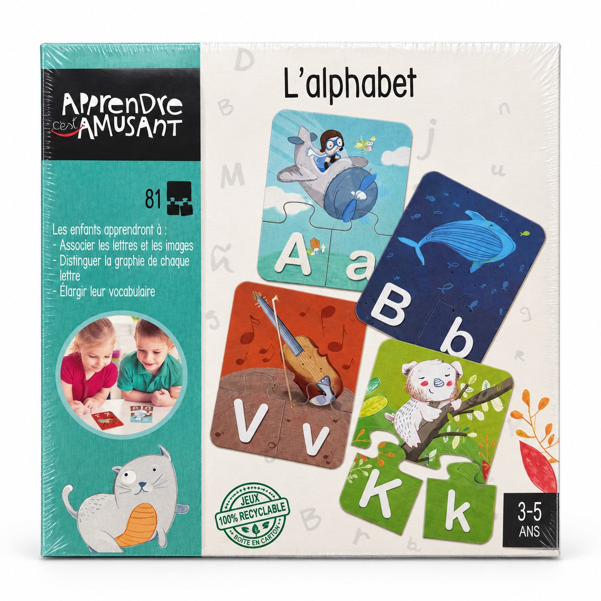 Boîte Educa Apprendre c'est amusant L'alphabet, 81 pièces autocorrectives, 3 à 5 ans