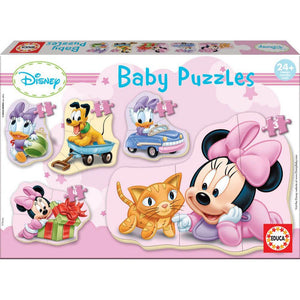 Boîte Educa Baby Puzzles Disney Baby Minnie : 5 puzzles silhouettes avec Minnie, Daisy, Pluto et le chat, de 3 à 5 pièces