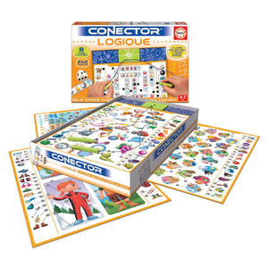 Contenu du jeu Conector Logique : boîtier lumineux et fiches illustrées