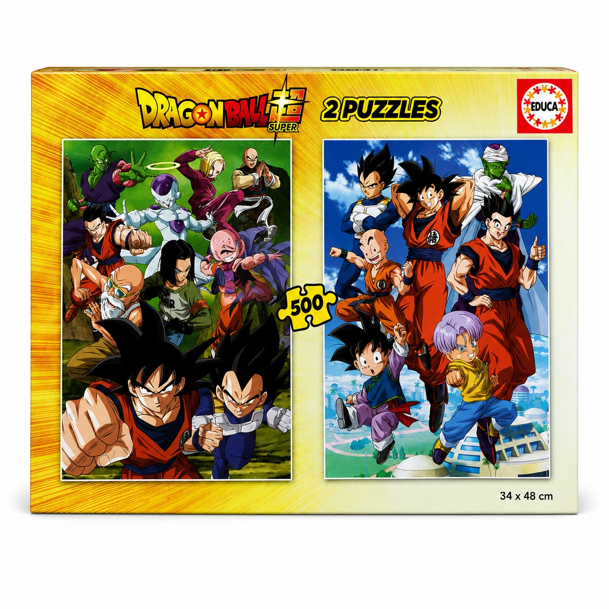 Boîte Educa Dragon Ball Super : 2 puzzles de 500 pièces, 34 x 48 cm chacun, avec Goku, Vegeta et Freezer