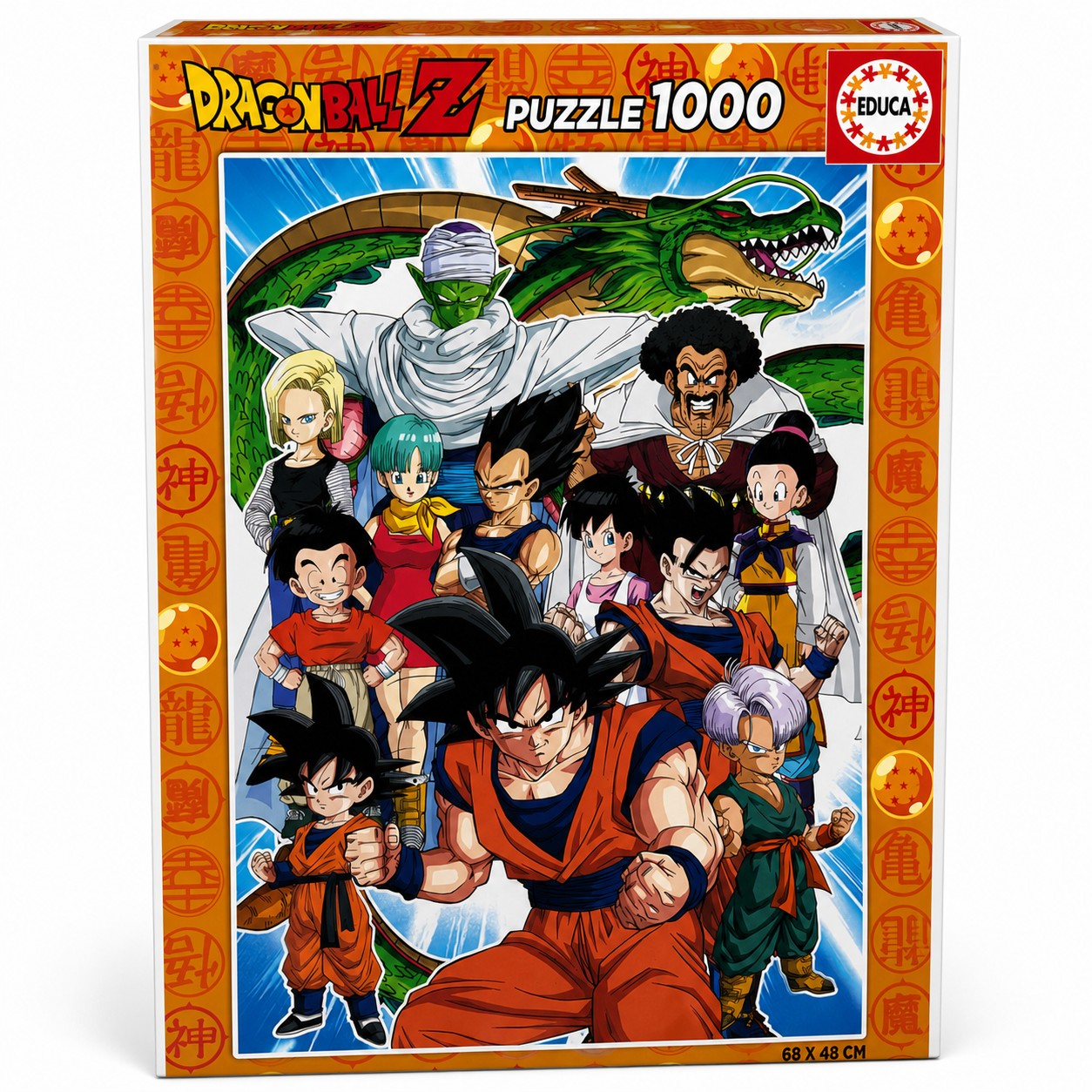 Boîte du puzzle Dragon Ball Z 1000 pièces Educa avec Goku, Vegeta, Piccolo et Shenron, 68 x 48 cm