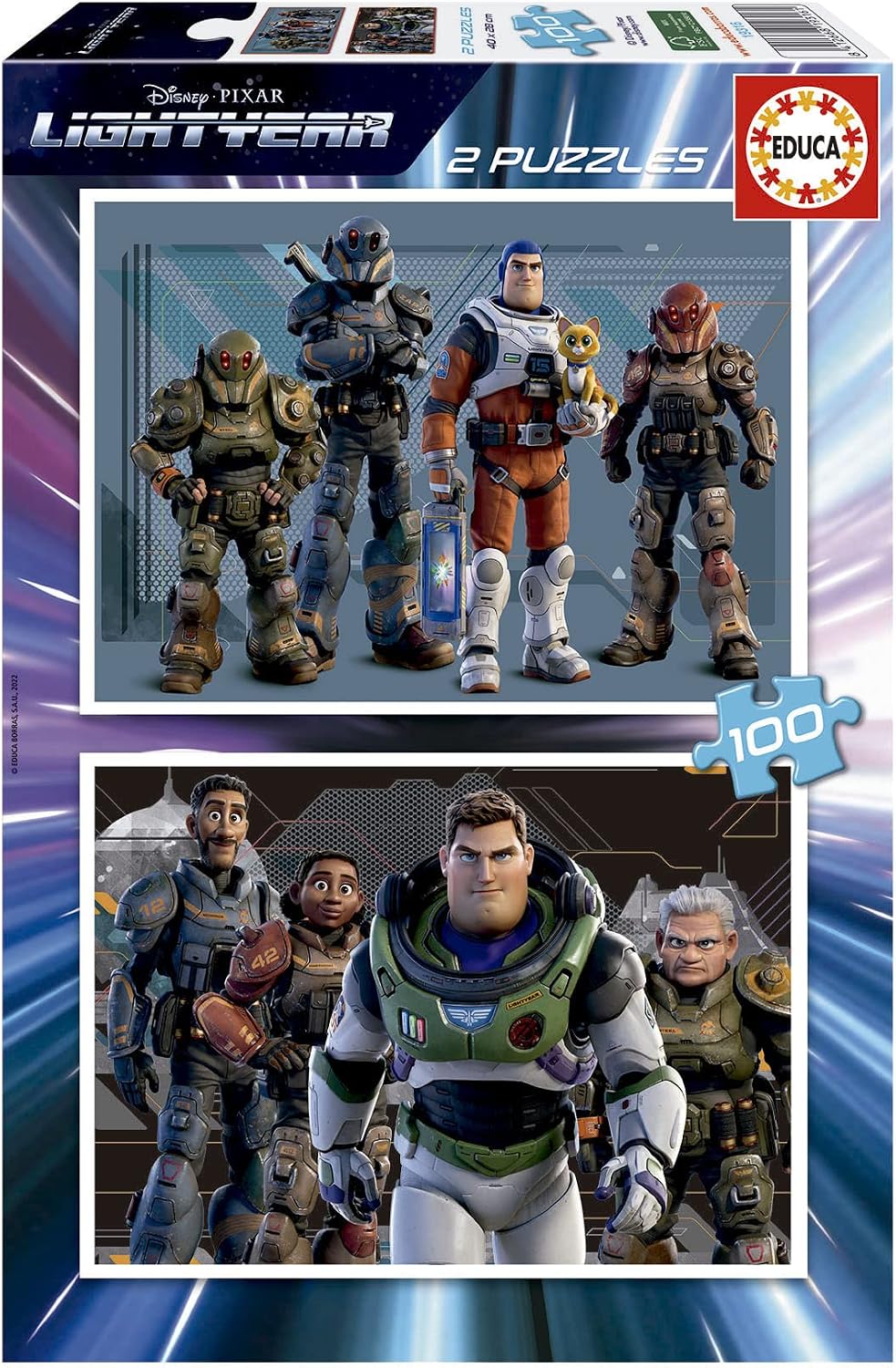 Puzzle Educa Lightyear 2 x 100 pièces Disney Pixar, boîte avec les deux visuels