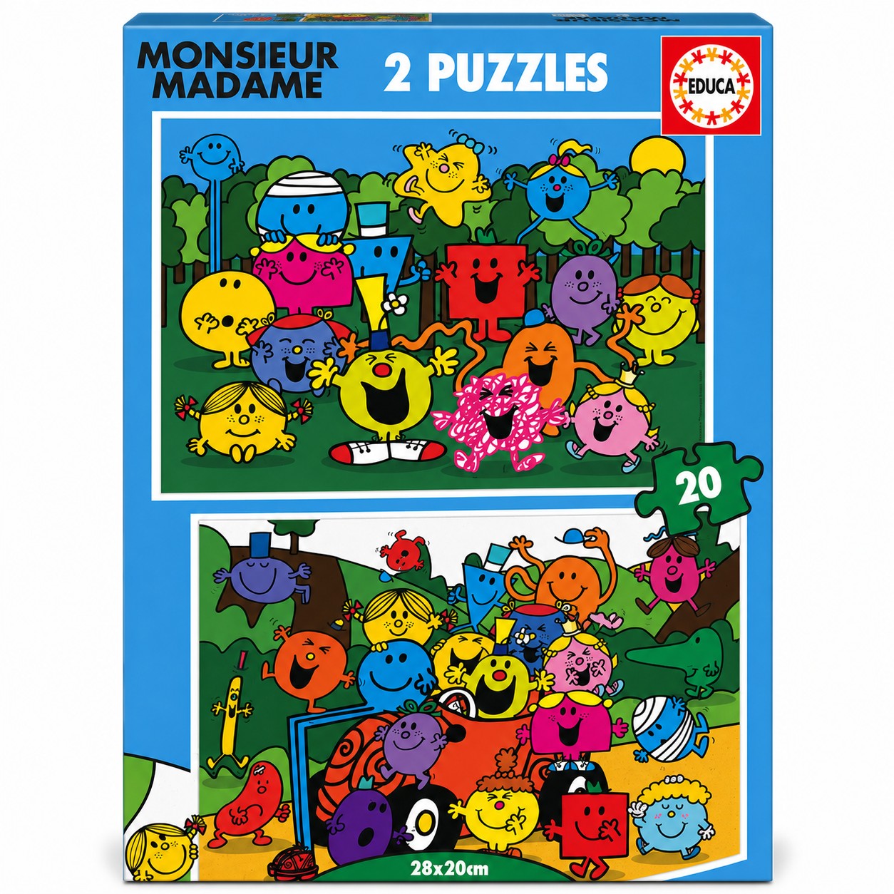 Boîte Educa Monsieur Madame : 2 puzzles de 20 pièces, 28 x 20 cm chacun, dès 3 ans
