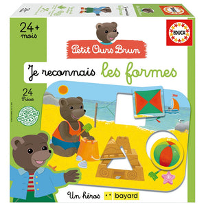 Boîte Educa Petit Ours Brun Je reconnais les formes, 24 mois et plus, scène de plage avec formes à emboîter
