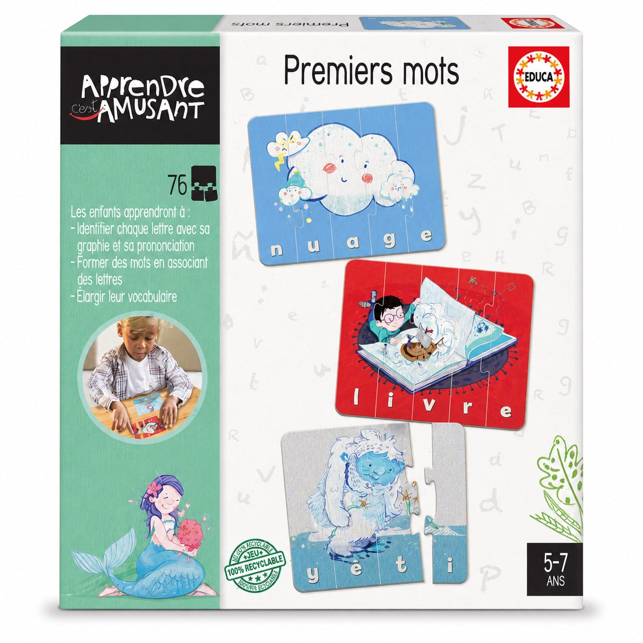 Boîte du jeu Educa Apprendre c'est amusant Premiers mots, 76 pièces, 5-7 ans