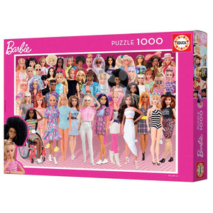 Boîte du puzzle Barbie 1000 pièces Educa vue de trois quarts, format 68 x 48 cm