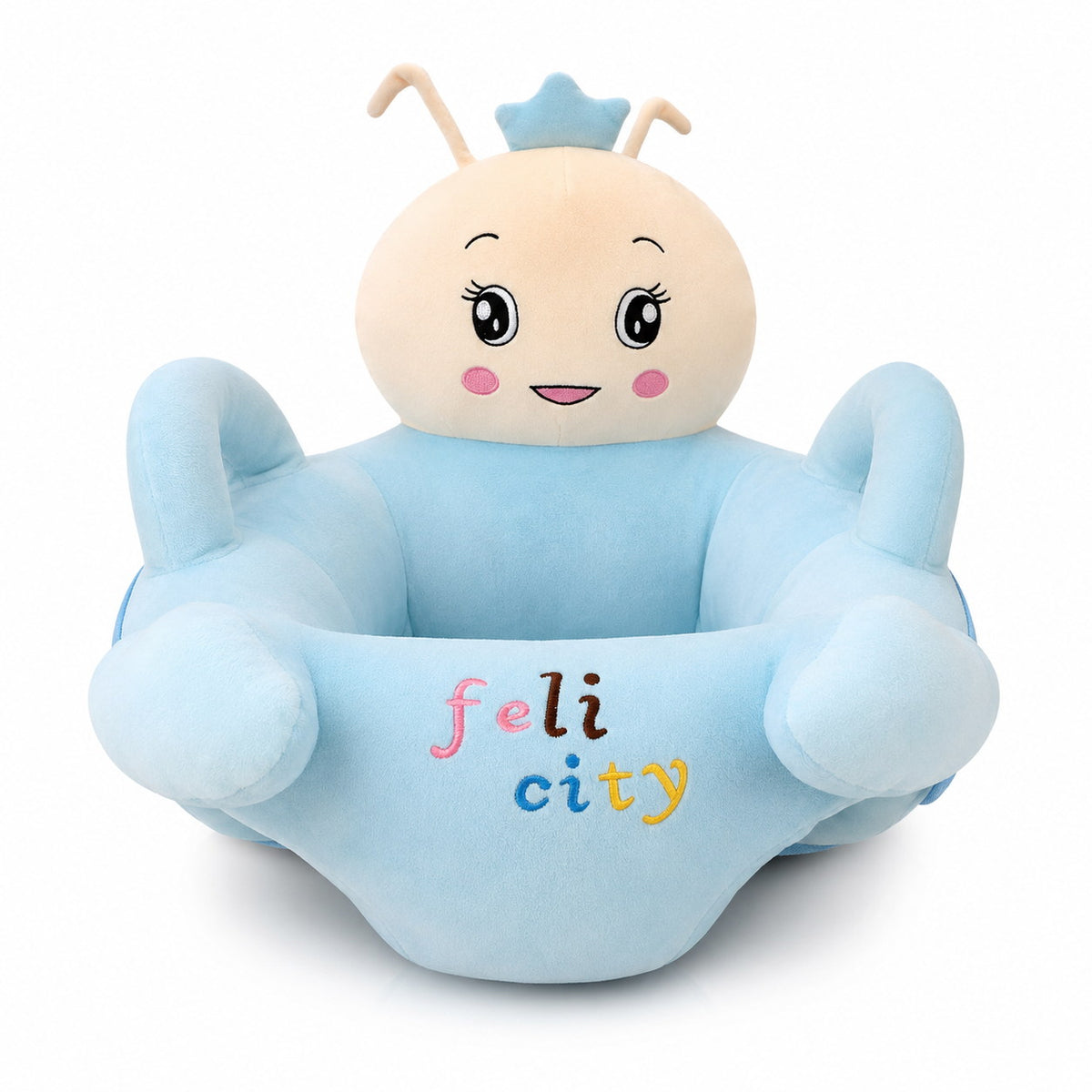 Fauteuil bébé en peluche bleu en forme d'abeille, accoudoirs rembourrés et assise profonde