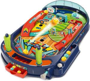 Flipper multisport enfant avec zones basket, football, bowling et baseball, billes et tiroir à scores