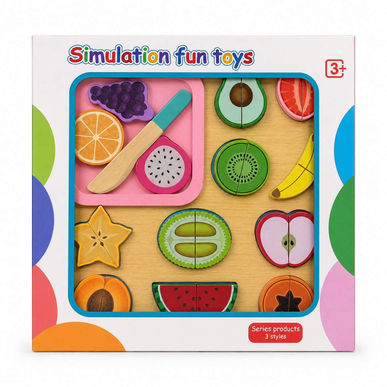 Boîte du coffret de fruits à découper en bois Simulation Fun Toys, dès 3 ans