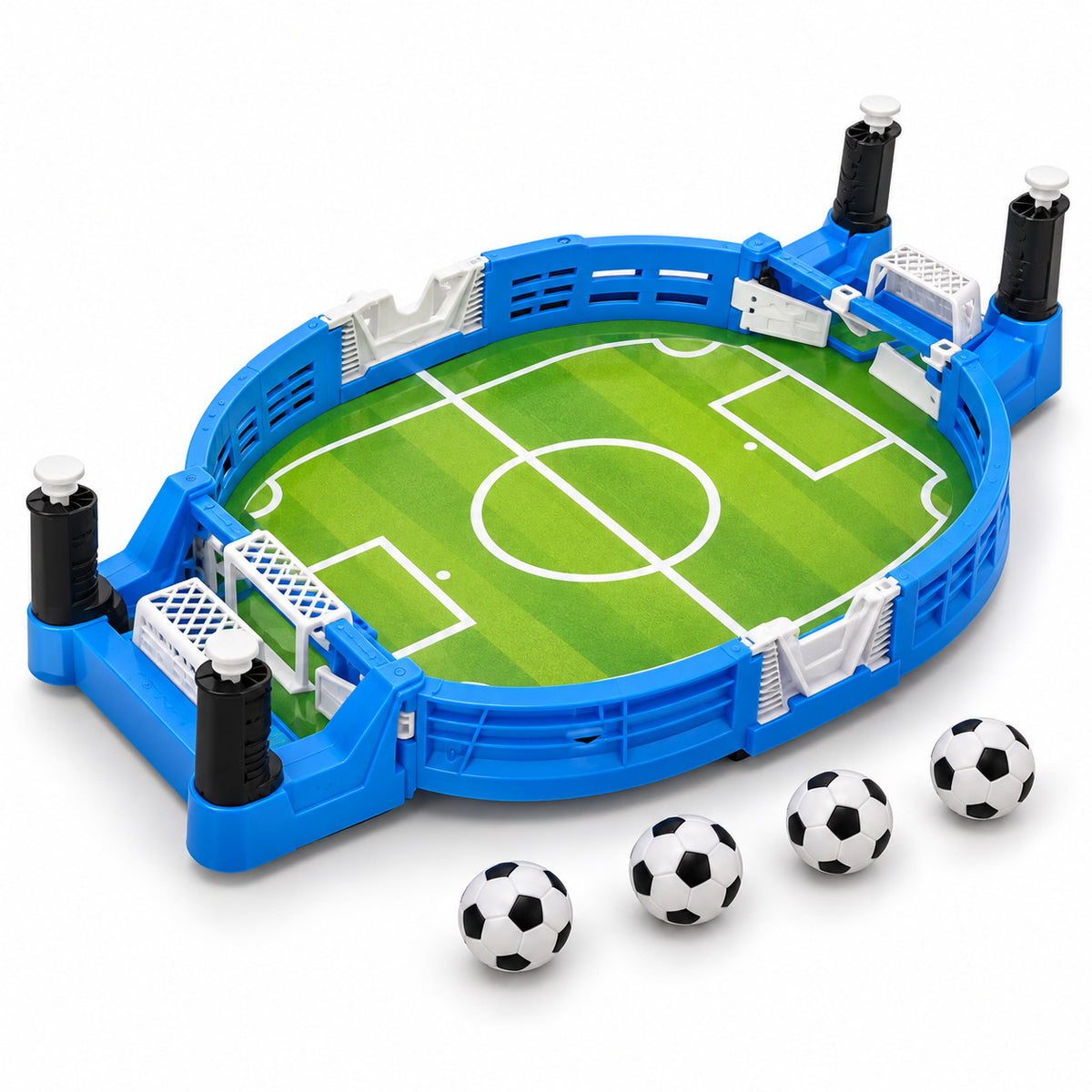 GOODSUN Super Soccer : mini terrain de football de table bleu avec lanceurs à ressort, buts et 4 ballons