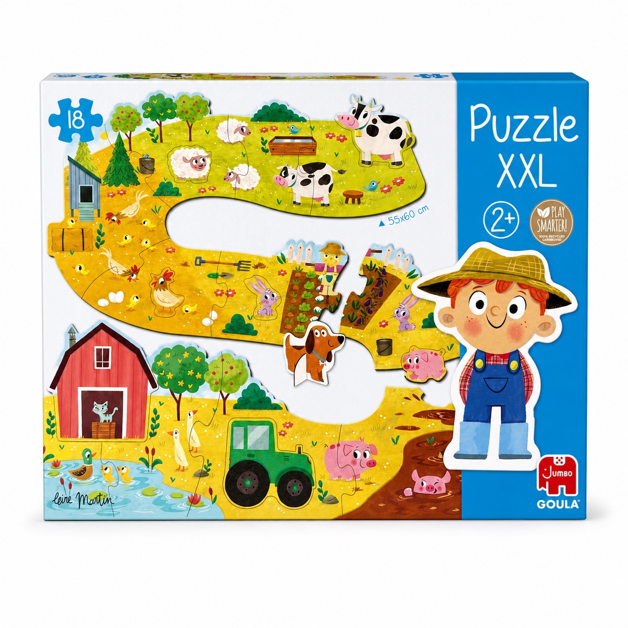 Boîte Puzzle XXL La Ferme Goula : 18 grandes pièces, 55 x 60 cm, avec figurine de fermier, dès 2 ans