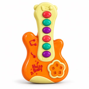 Guitare électronique Hello Baby Musician orange avec 6 touches colorées et haut-parleur fleur