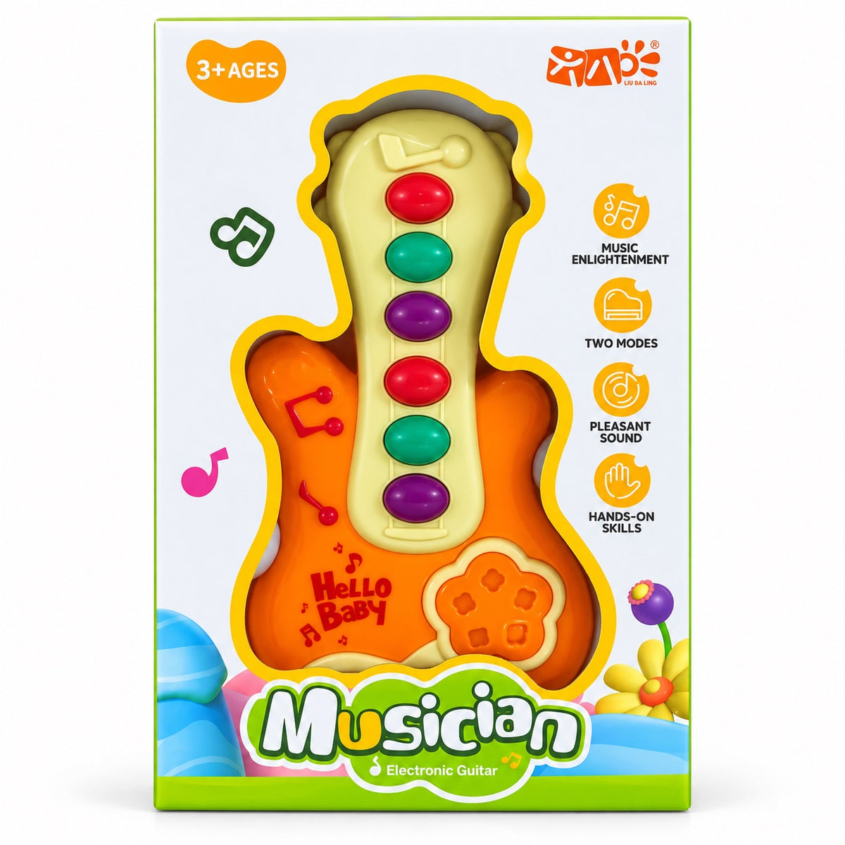 Boîte de la guitare électronique Hello Baby Musician, dès 3 ans, 2 modes de jeu