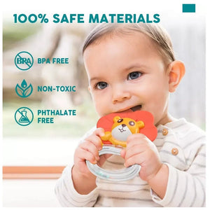 Bébé mordillant le hochet lion HUANGER, matières sans BPA, sans phtalates et non toxiques